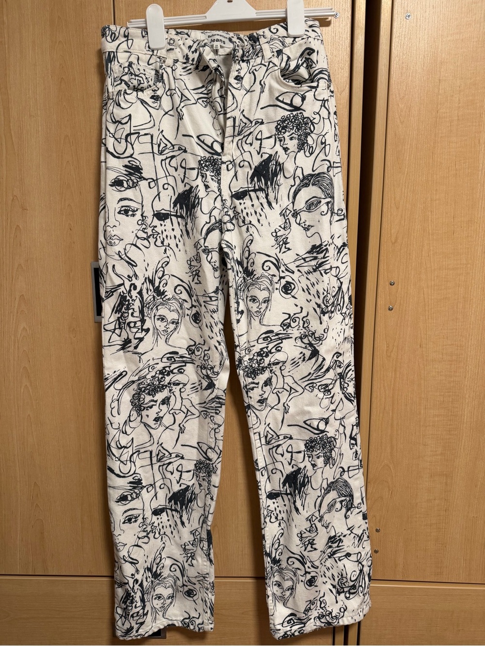 Reformation Abstract Sketch Print High-Waist straight Pants - White/Black - Picture 2 of 4